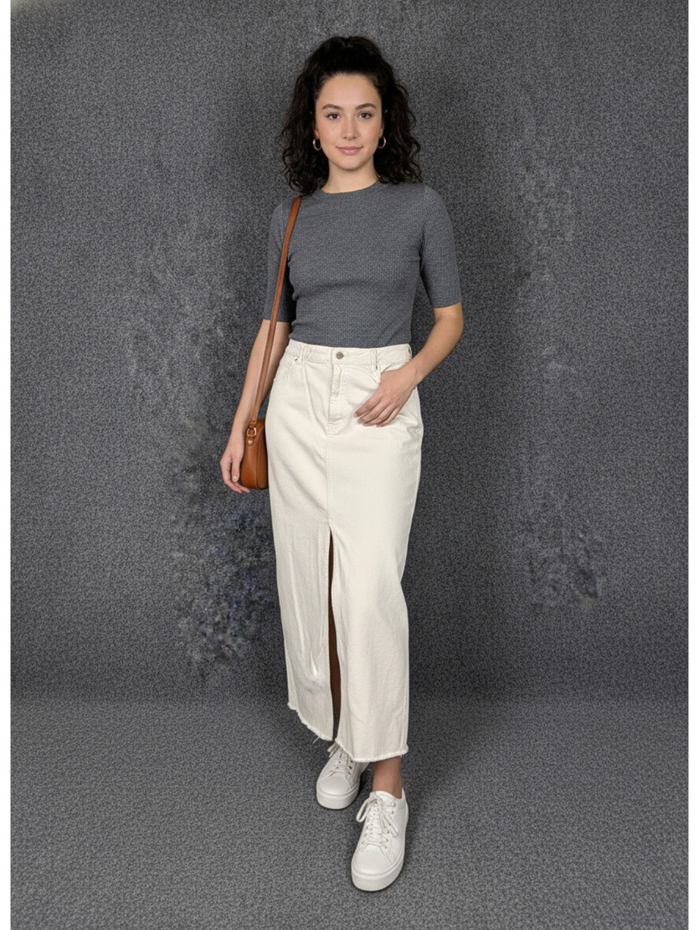DL1961 White Denim Maxi Skirt with Front Slit Size 32